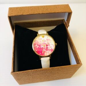 Charming Charlie Gold Tone Hearts Hot Pink White Women's Watch NEW BATTERY